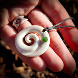 Koru Bone Carving & Greenstone Pendant Necklace - NZ Maori Inspired