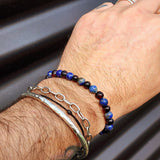 Polished Cherry Amber & Lapis Lazuli Elastic Bracelet