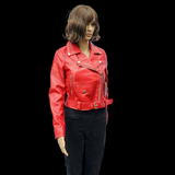 50% OFF SALE. Cherry Blaze - Womens REAL Genuine Leather Jacket - Red Side Zip