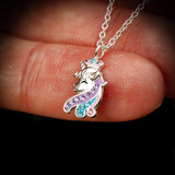 Childrens 925 Solid Sterling Silver & CZ Unicorn Necklace
