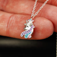Childrens 925 Solid Sterling Silver & CZ Unicorn Necklace