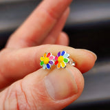 925 Sterling Silver Colorful Flower Stud Earrings