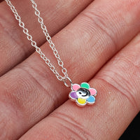 Childrens 925 Solid Sterling Silver Colorful Smiley Flower Necklace