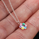 Childrens 925 Solid Sterling Silver Colorful Smiley Flower Necklace