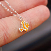 Childrens 925 Solid Sterling Silver Clownfish Necklace