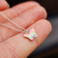 Childrens 925 Solid Sterling Silver Colorful Butterfly Necklace