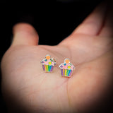 Childrens 925 Sterling Silver Cupcake Stud Earrings