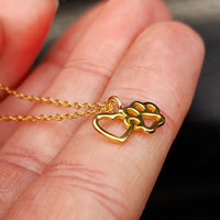Childrens 925 Solid Sterling Silver Gold Heart & Paw Print Necklace