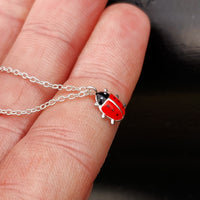 Childrens 925 Solid Sterling Silver Ladybug Necklace
