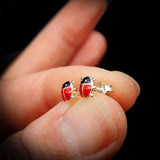 Childrens 925 Sterling Silver Ladybug Stud Earrings