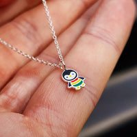 Childrens 925 Solid Sterling Silver Penguin Necklace