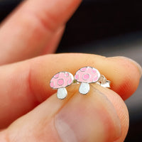 925 Sterling Silver Pink Mushroom Stud Earrings