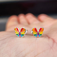 925 Sterling Silver Rainbow Butterfly Stud Earrings