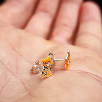 925 Sterling Silver Tiger Stud Earrings