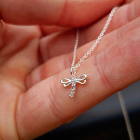 Childrens 925 Solid Sterling Silver & Lavender CZ Dragonfly Necklace