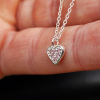 Childrens 925 Solid Sterling Silver & Pink CZ Heart Necklace