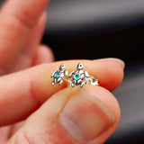 925 Sterling Silver & Turquoise CZ Turtle Stud Earrings