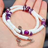 White Coconut & Natural Amethyst Surfer Choker Necklace