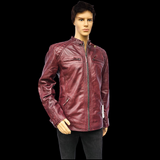Crimson Brawler - Mens REAL Genuine Leather Jacket - Burgundy Quilted Shoulders