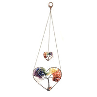 Copper Wire Crystal Chip 7 Chakra Double Heart Hanging Wall Décor