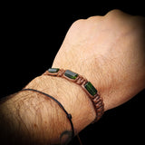 Dark Nephrite Jade / Greenstone Cylinder Macrame Bracelet (BROWN)