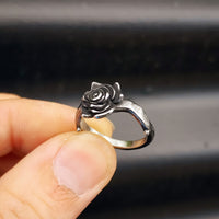 Size Q, T - Dark Stainless Steel Rose Ring