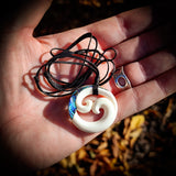 Natural Maori Bone Carving Pendant Necklace - Double Koru