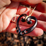 Double Koru Heart Black Bone Carving Pendant Necklace - NZ Maori Inspired