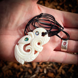 Double Manaia Bone Carving Pendant Necklace - NZ Maori Inspired