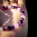 Elastic Gemstone Bracelet - Cherry Amber, Amethyst, Rose Quartz