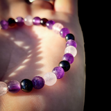 Elastic Gemstone Bracelet - Cherry Amber, Amethyst, Rose Quartz