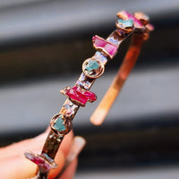Electroformed Copper & Natural Raw Aquamarine with Raw Pink Tourmaline Bracelet