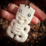 Etched Hei Tiki Bone Carving Pendant Necklace