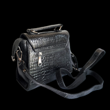 Genuine Leather Clutch Handbag - Black Crocodile