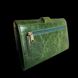 Genuine Leather Fold Over Purse - Vintage Green