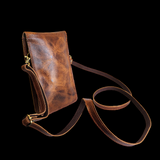 Genuine Leather Vertical Gypsy Shoulder Bag - Vintage Brown