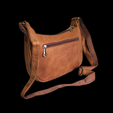 Genuine Leather Half Moon Hand Bag - Brown