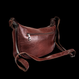Genuine Leather Half Moon Hand Bag - Dark Brown