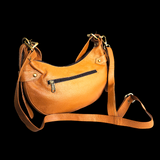 Genuine Leather Half Moon Hand Bag - Tan