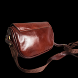 Genuine Leather Half Round Shoulder Handbag - Brown