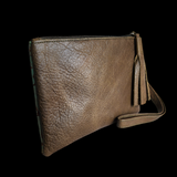 Genuine Leather Hand Tooled Clutch Purse - Brown & Green