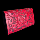 Genuine Leather Hand Tooled Red Purse