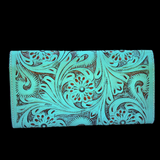 Genuine Leather Hand Tooled Turquoise Purse