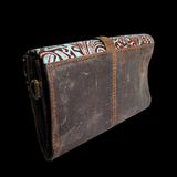 Genuine Leather Hand Tooled Vintage Brown & Turquoise Purse