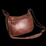 Genuine Leather Half Moon Hand Bag - Brown