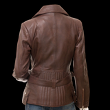 50% OFF SALE. Mocha - Womens REAL Genuine Leather Jacket - Brown Side Zip Ribbed