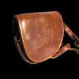 Genuine Leather Rounded Handbag - Brown