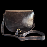 Genuine Leather Rounded Handbag - Chocolate Brown