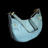 Genuine Leather Half Moon Handbag - Duck Egg