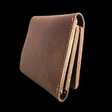 Genuine Leather Rustic Fold Out Wallet - Brown